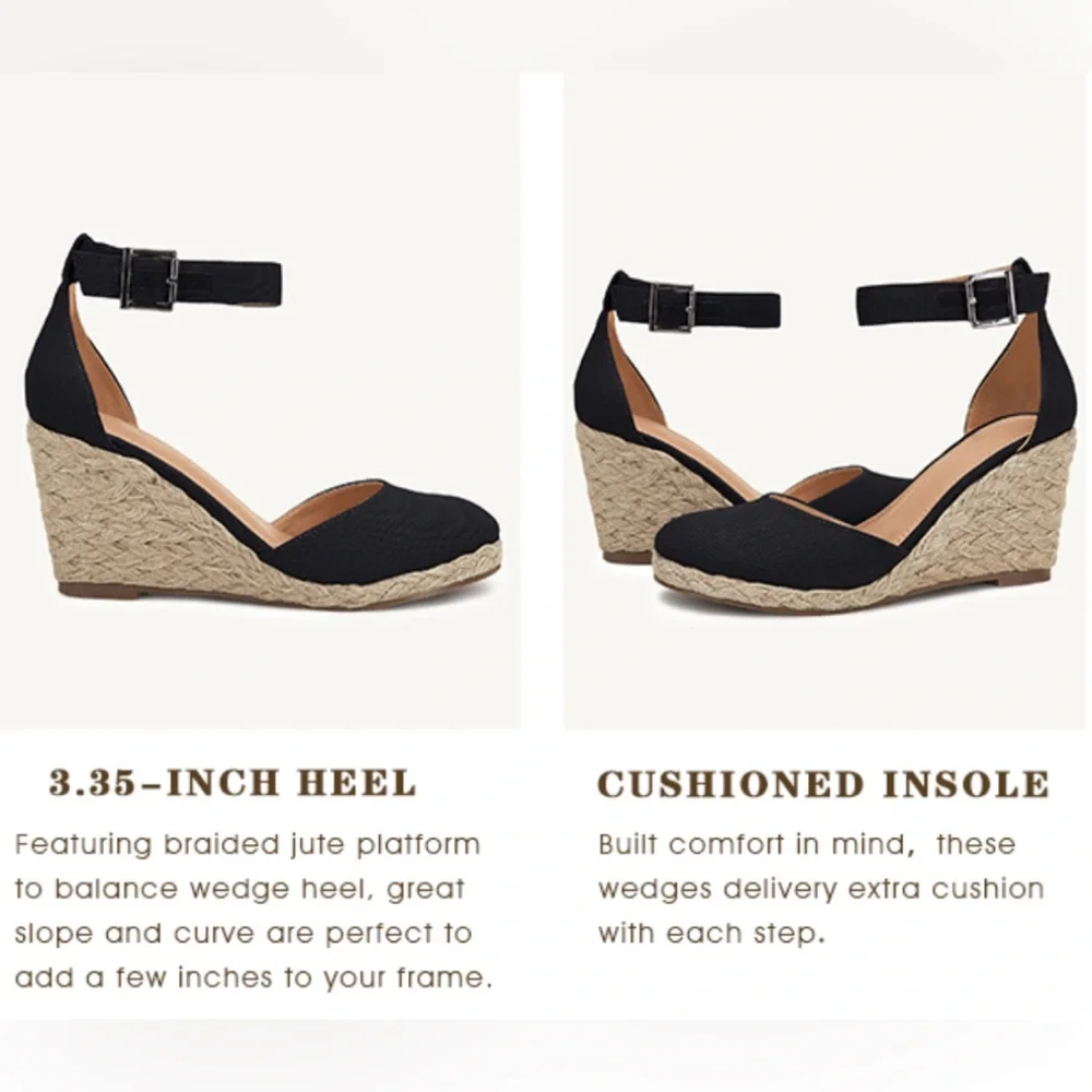 Brand New Mocha Closed Toe Ankle Strap Wedge Espadrilles - Picture 11 of 13